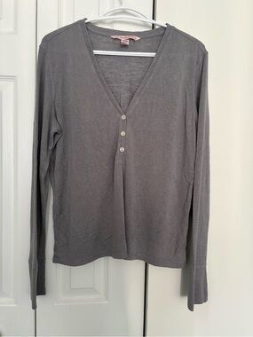 Victoria's Secret Gray Ribbed Knit Henley Top